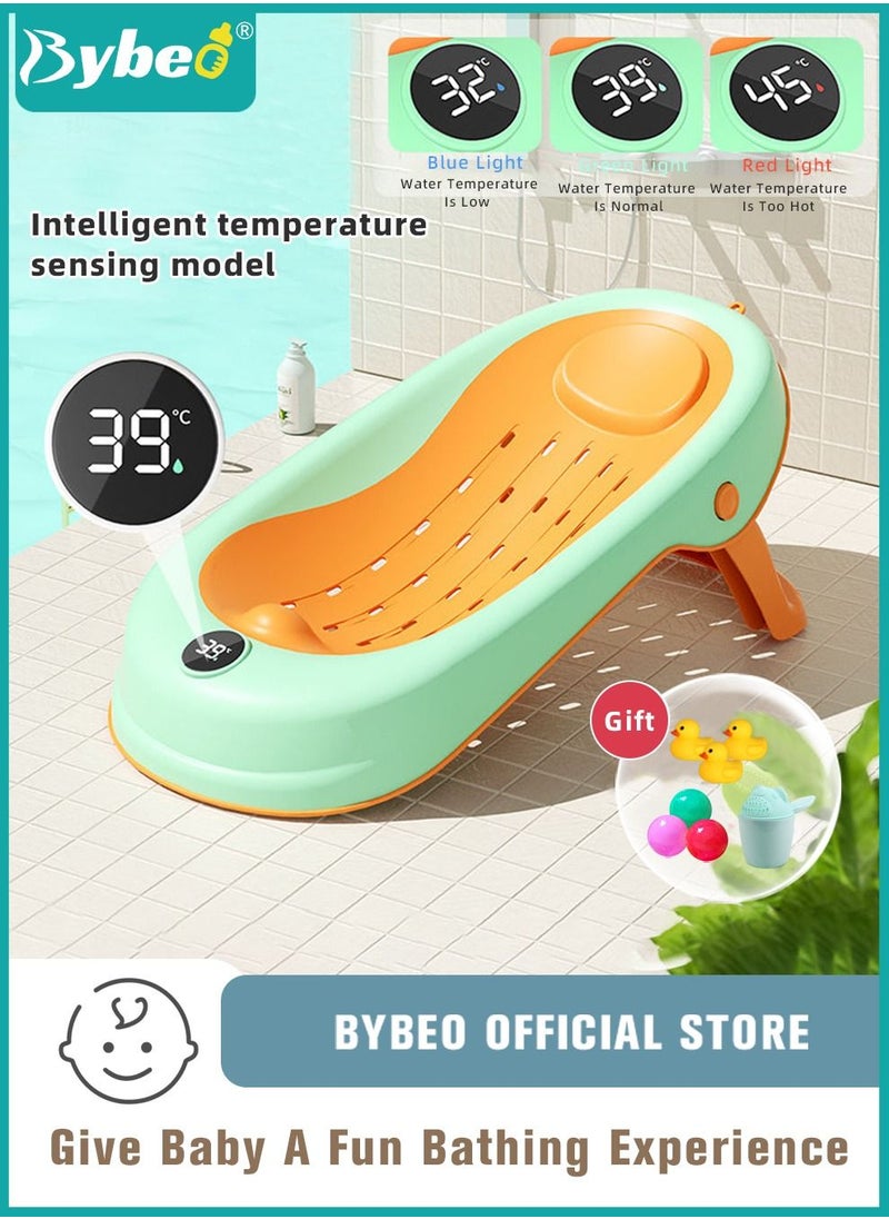 Bybeo 8 PCS Baby Bath Chair Infant Bather Support With Temperature Sensing + Hair Washing Shampoo Cup + Brush + 2 Ducks + 3 Ocean Balls For Newborn to Toddler Use in the Sink or Bathtub  - Image 1