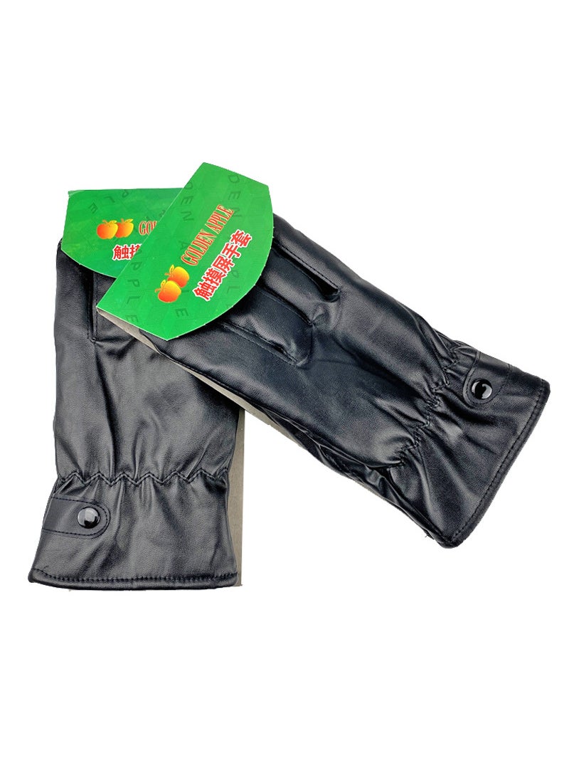 Generic - Thickened Pu Mens Winter Gloves Fleece-lined Warm Cycling Gloves Waterproof Fashionable Special Price PU leather gloves - Image 1