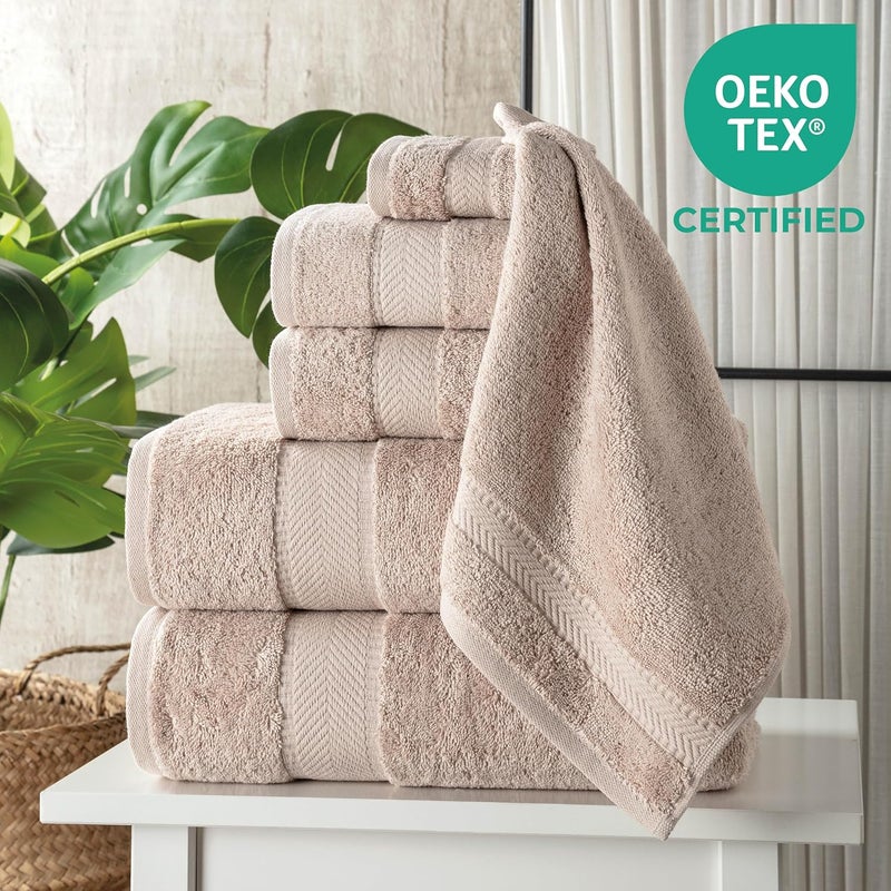 TEXTILOM 100% Turkish Cotton 6 Pcs Bath Towel Set, Luxury Bath Towels for Bathroom, Soft & Absorbent Bathroom Towels Set (2 Bathtowels, 2 Hand Towels, 2 Washcloths)- Beige - Image 2