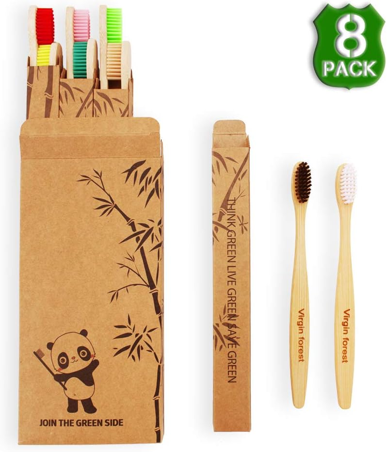 Virgin Forest Charcoal Toothbrush 8pk Assorted, Medium Soft Bristles, Bamboo BPA-Free Handle, Eco-Friendly, Family Pack (Adults & Kids) - Image 5