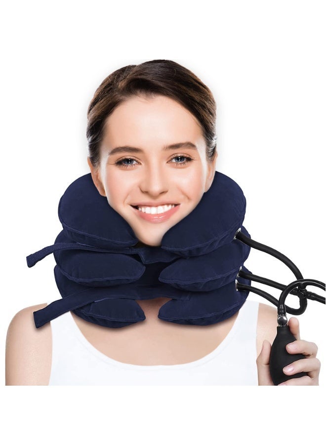 Chabeia Adjustable Air Inflation Neck Traction – Portable Cervical Support Device with Pump, Ergonomic Design for Home Comfort (Blue) - Image 1