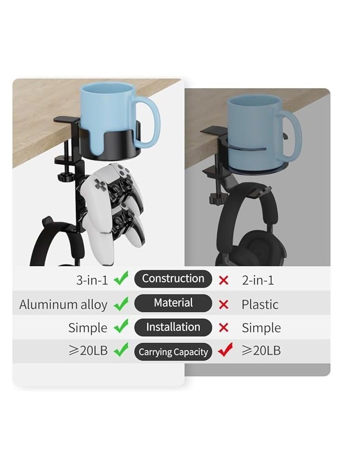 PROMASS 360° Rotating Desk Controller Headphone Holder,Larger Desk Cup Holder with Adjustable Headset Hanger Controller Stand,Clamp On Desk Organizer,Gaming Desk Accessories - Image 2