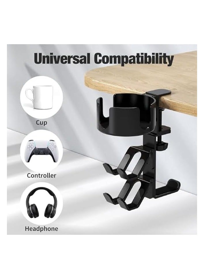 PROMASS 360° Rotating Desk Controller Headphone Holder,Larger Desk Cup Holder with Adjustable Headset Hanger Controller Stand,Clamp On Desk Organizer,Gaming Desk Accessories - Image 4