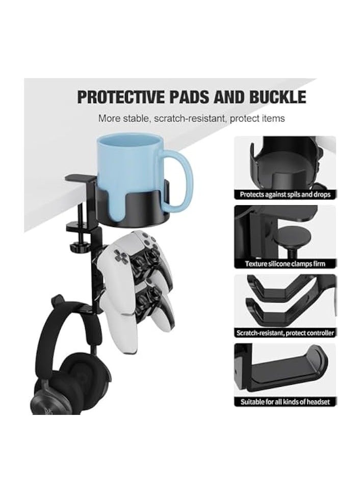 PROMASS 360° Rotating Desk Controller Headphone Holder,Larger Desk Cup Holder with Adjustable Headset Hanger Controller Stand,Clamp On Desk Organizer,Gaming Desk Accessories - Image 5