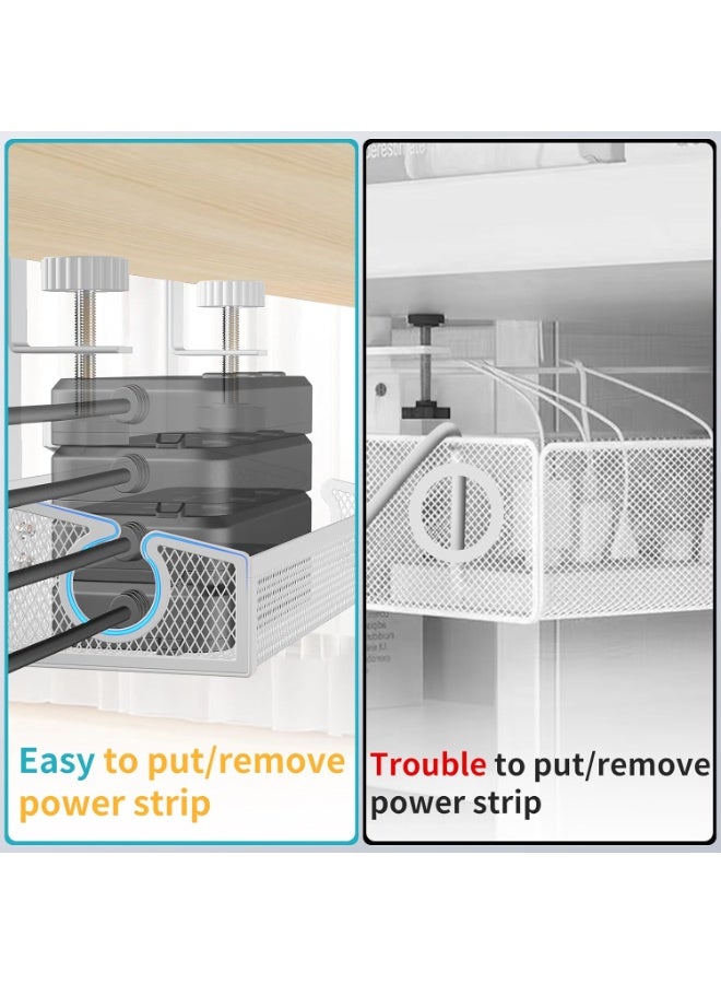 Relex Under Desk Cable Management Tray White, Cable Management Under Desk No Drill, Cable Tray with Clamp for Desk Wire Management, Desk Cable Management Box for Office, Home - Image 3