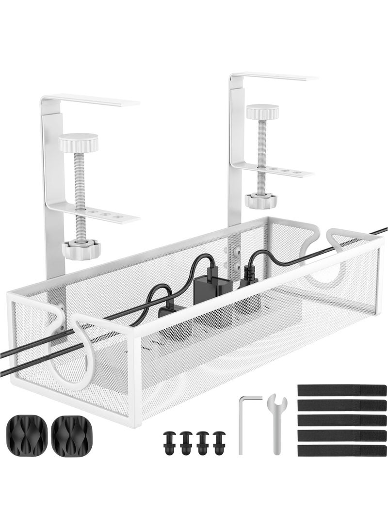 Relex Under Desk Cable Management Tray White, Cable Management Under Desk No Drill, Cable Tray with Clamp for Desk Wire Management, Desk Cable Management Box for Office, Home - Image 1