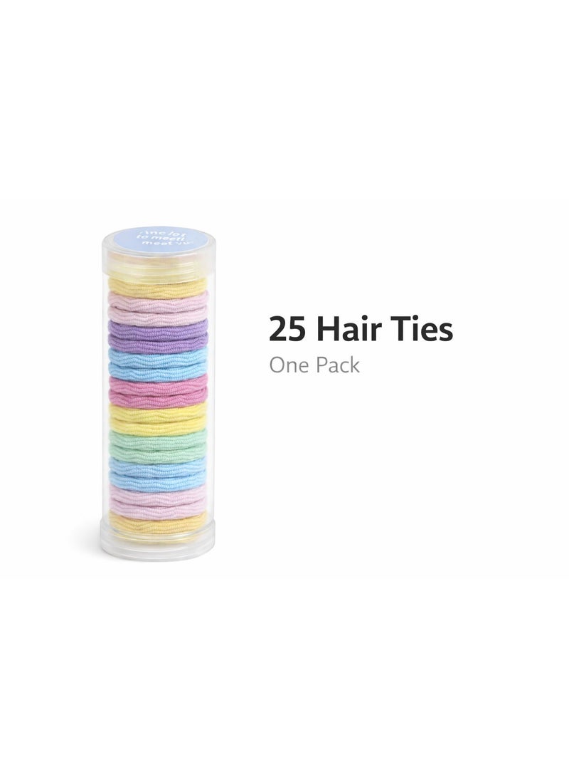 25 Hair Ties Pack – Soft Elastic Hair Bands in Assorted Colors – One Pack in Storage Tube
