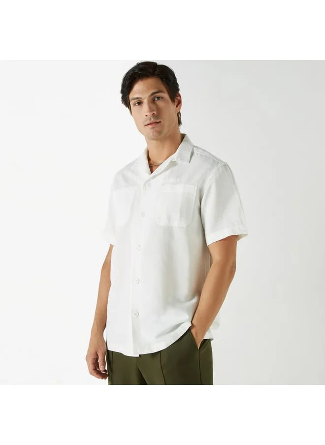 Ecko Unltd. Ecko Unltd Solid Camp Collar Linen Blend Shirt with Short Sleeves