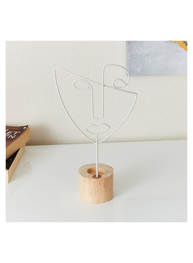 Home Box حامل شموع معدني من إيفا بقاعدة خشبية 18 × 28 × 8 سم - Image 2