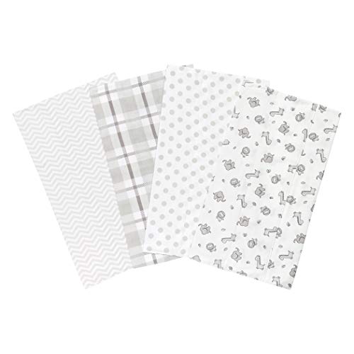 Trend Lab Safari Chevron 4 Pack Blankets-Safari, Dot, Plaid and Chevron Prints, Gray, White, 100% Cotton Flannel, 30 in x 30 in Each - Image 1
