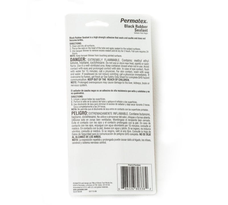 Permatex 80338 Black Rubber Sealant, 1.5 oz. Tube - Image 2