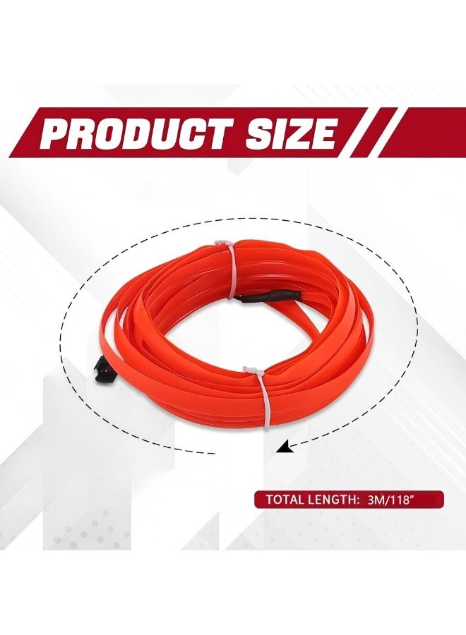 شريط إضاءة LED داخلي للسيارة، شريط إضاءة نيون 12 فولت بطول 3 أمتار بحافة مخيطة، مصابيح داخلية للسيارة تعمل بمنفذ USB مزودة بحماية من الصمامات، زينة إضاءة محيطية للسيارة (أحمر) - Image 2