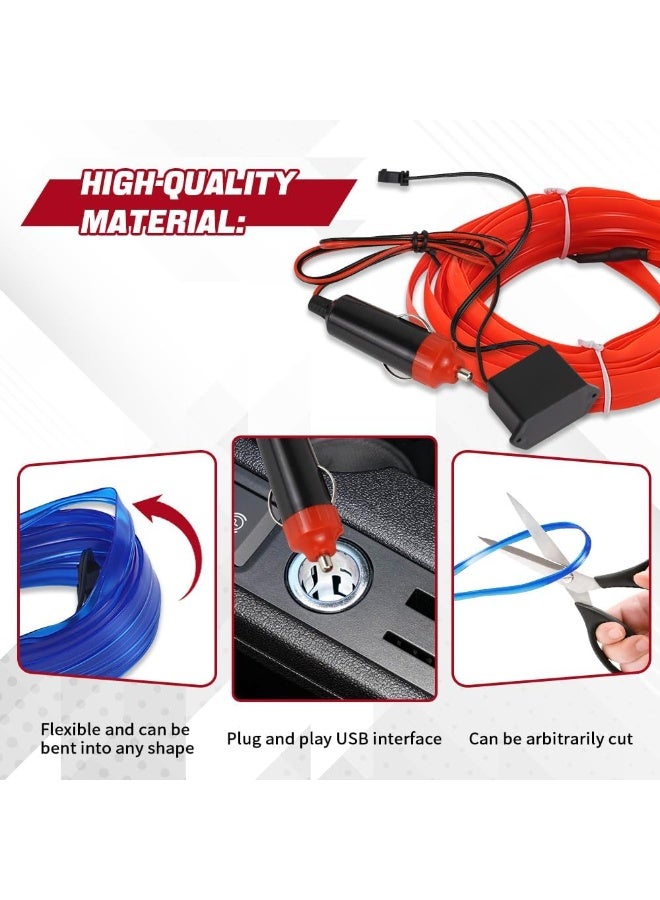 شريط إضاءة LED داخلي للسيارة، شريط إضاءة نيون 12 فولت بطول 3 أمتار بحافة مخيطة، مصابيح داخلية للسيارة تعمل بمنفذ USB مزودة بحماية من الصمامات، زينة إضاءة محيطية للسيارة (أحمر) - Image 3