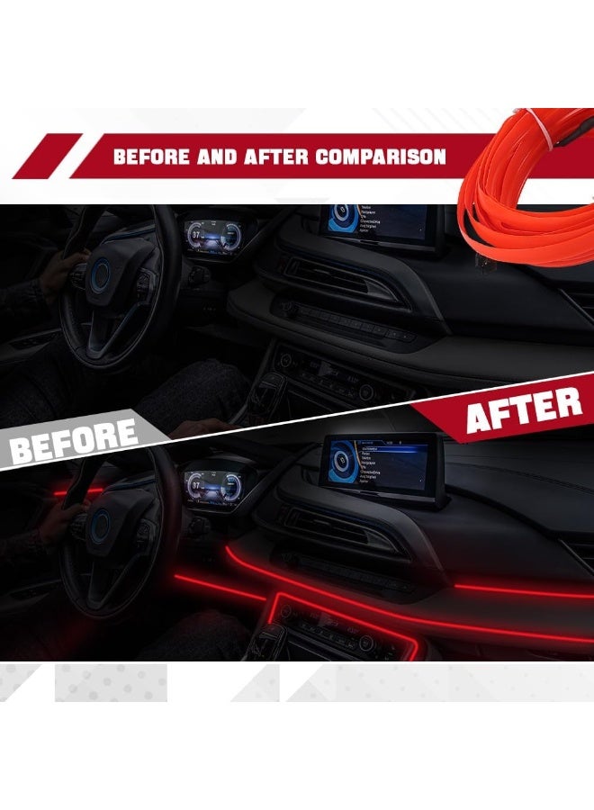 شريط إضاءة LED داخلي للسيارة، شريط إضاءة نيون 12 فولت بطول 3 أمتار بحافة مخيطة، مصابيح داخلية للسيارة تعمل بمنفذ USB مزودة بحماية من الصمامات، زينة إضاءة محيطية للسيارة (أحمر) - Image 5