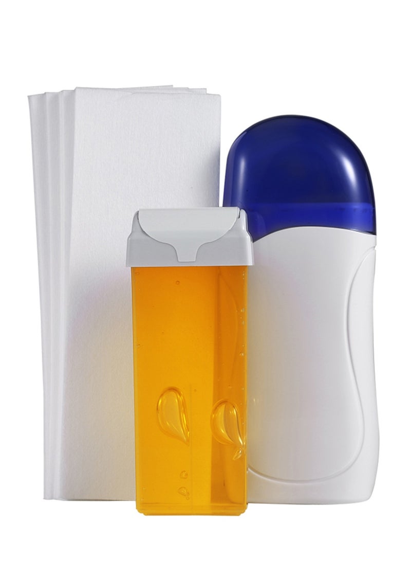 3 in 1 Roller Waxing Kit Depilatory Wax Warmer Strips for Hair Removal with Depilatory Heater Cartridge Paper Waxing Set