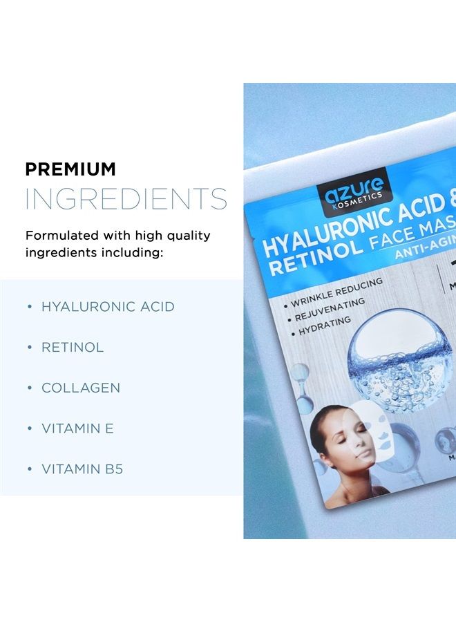 Azure Cosmetics AZURE Hyaluronic Acid & Retinol Anti Aging Facial Mask - Rejuvenating & Hydrating Face Mask - Helps Reduce Fine Lines & Wrinkles, Smooths & Repairs - Skin Care Made in Korea - 5 Pack - Image 2