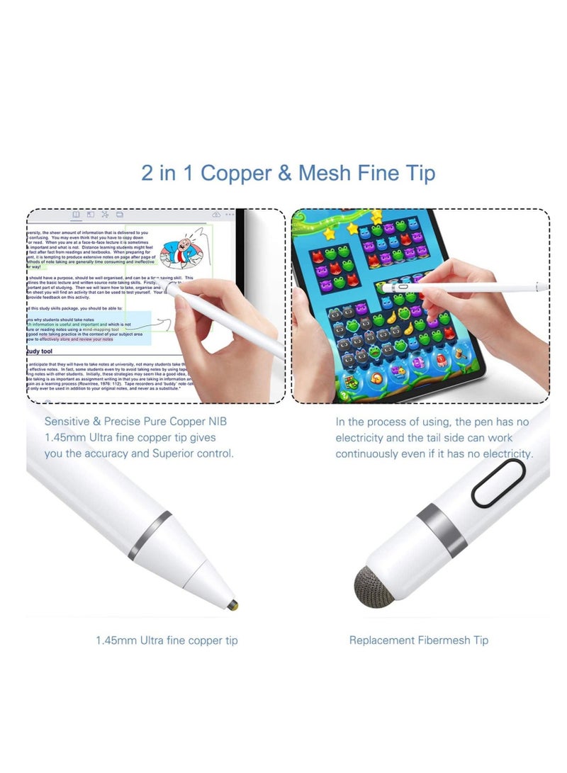 Active Stylus Pen White/Black 1.45mm fine Tip for iPad Apple iPhone Samsung Tablets, on iOS and Android Capacitive Touchscreen, Take-Note Hand-Written Draw no lags Skipping,Rechargeable - Image 3