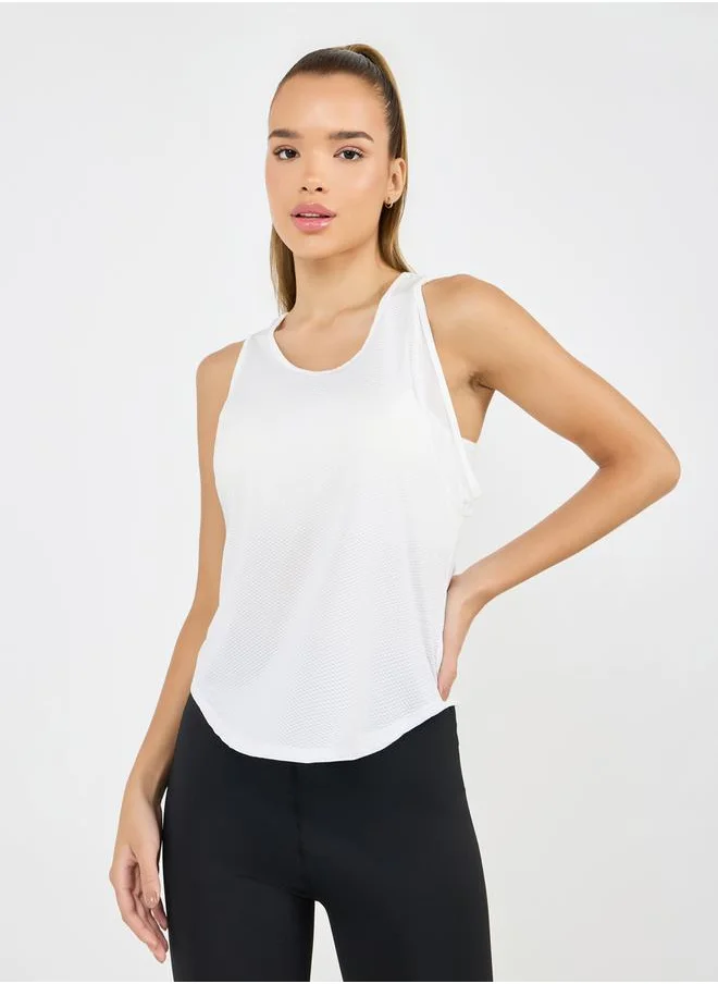 Styli Textured & Underarm Open Mesh Detail Tank Top