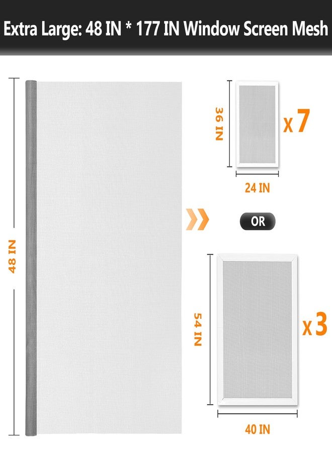 Secopad Replacement Window Screens Repair Kit, 48IN X 177IN Screen Door Mesh Replacement Kit, Durable Fiberglass Mesh Screen Roll with Tools for Windows Doors Patio and Porch Screens, Grey - Image 2
