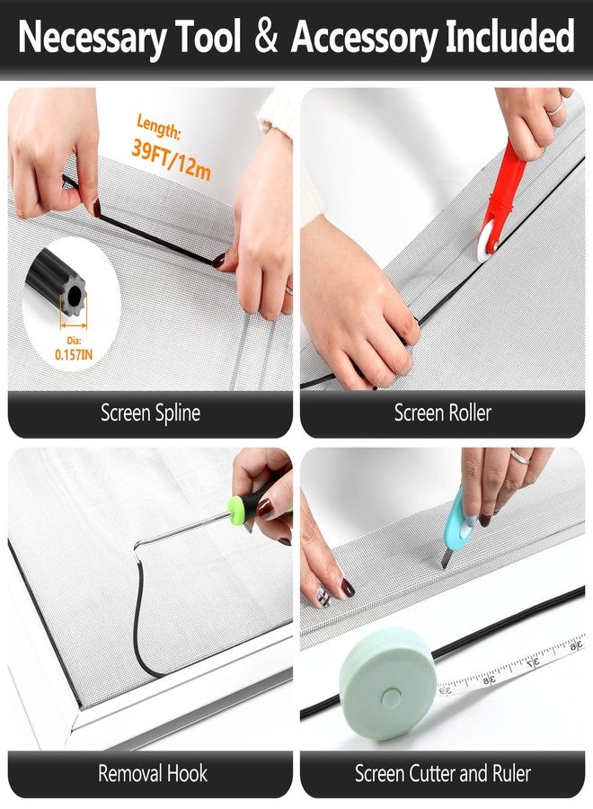 Secopad Replacement Window Screens Repair Kit, 48IN X 177IN Screen Door Mesh Replacement Kit, Durable Fiberglass Mesh Screen Roll with Tools for Windows Doors Patio and Porch Screens, Grey - Image 3