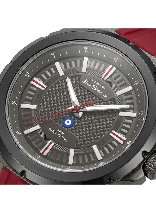 بين شيرمان Gloucester Gunmetal Dial Red Silicone Strap Analog Watch for Men, 43mm