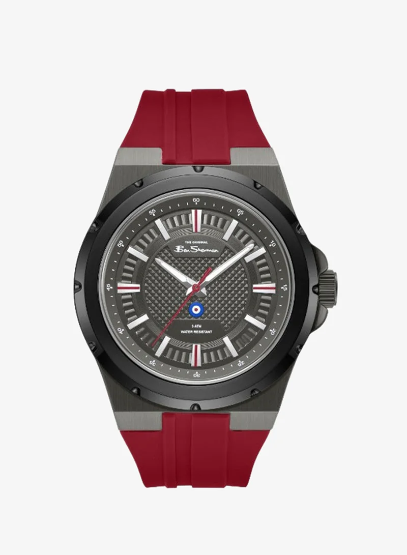 Ben Sherman Gloucester Gunmetal Dial Red Silicone Strap Analog Watch for Men, 43mm