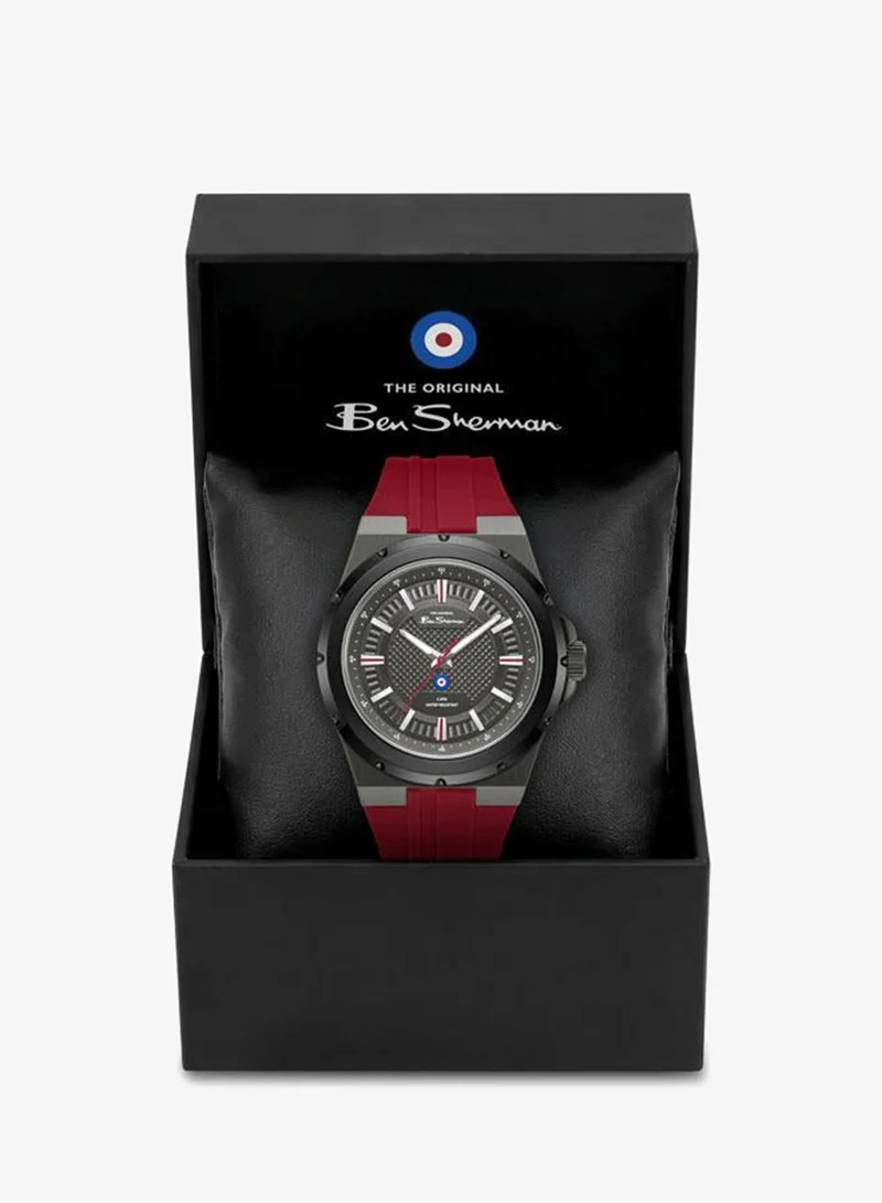 Ben Sherman red Gloucester Gunmetal Dial Red Silicone Strap Analog Watch for Men, 43mm for Men | Best Price UAE