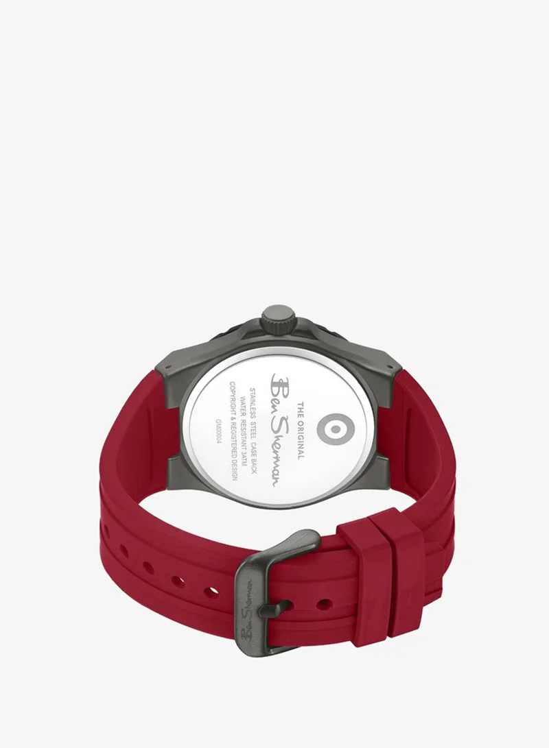 Ben Sherman red Gloucester Gunmetal Dial Red Silicone Strap Analog Watch for Men, 43mm for Men | Best Price UAE