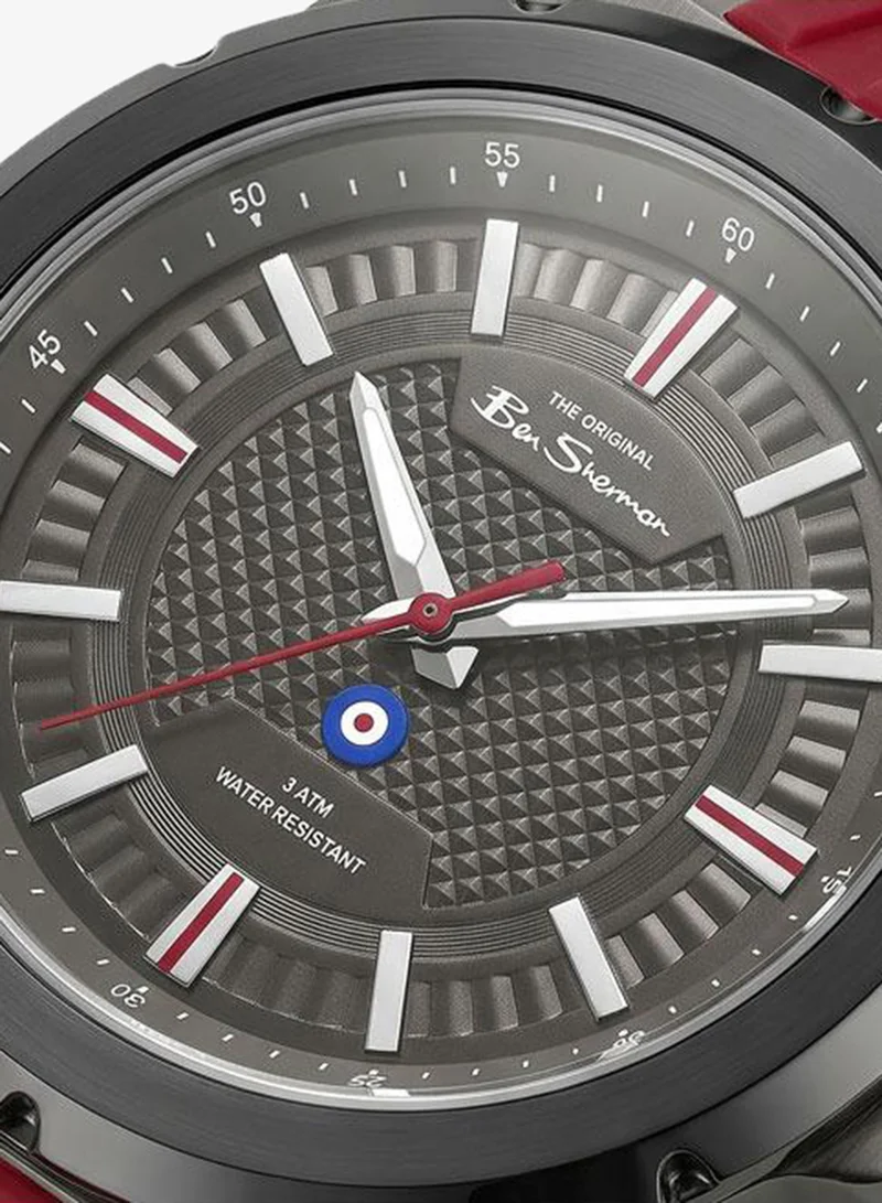 Ben Sherman Gloucester Gunmetal Dial Red Silicone Strap Analog Watch for Men, 43mm