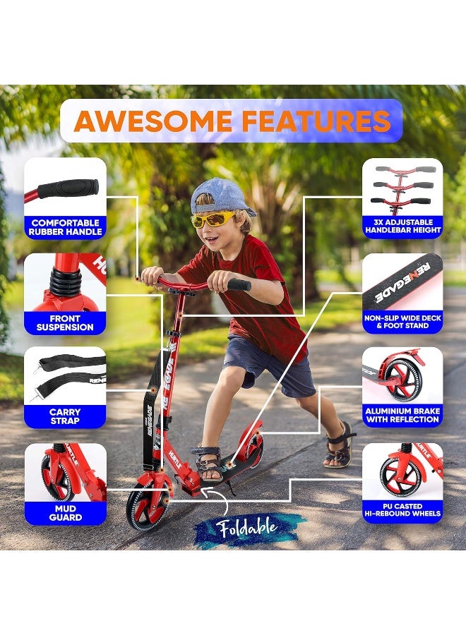 Hurtle Renegade Kick Scooters for Kids Teenagers Adults- 2 Wheel Kids Scooter with Adjustable T-Bar Handlebar - Alloy Anti-Slip Deck - Portable Folding Scooters for Kids with Carrying Strap - Image 1