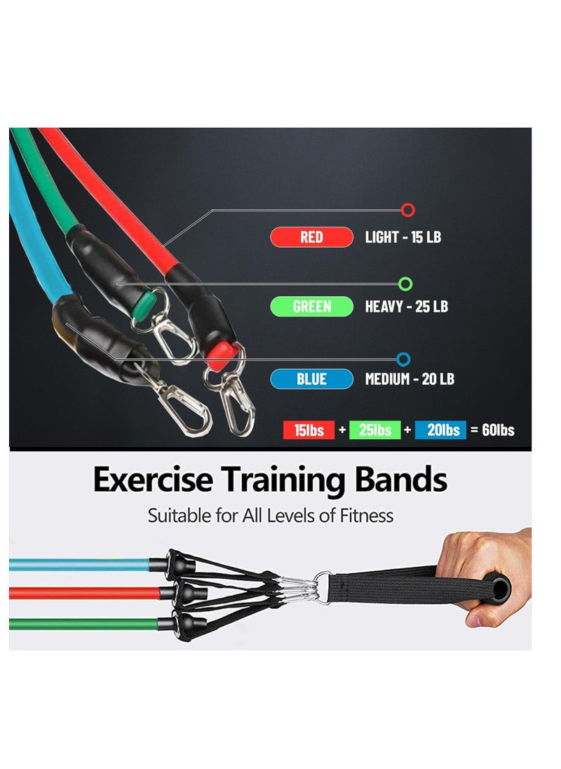 anythingbasic. - Expander Tube Set of 3 Resistance Level (Light, Medium and Hard) Bands Set with Handles  | Material : Natural Rubber | Resistance Band with Door Anchor (Handles), For Men and Women - Image 1