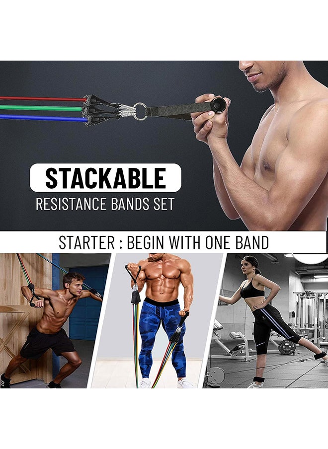 anythingbasic. - Expander Tube Set of 3 Resistance Level (Light, Medium and Hard) Bands Set with Handles  | Material : Natural Rubber | Resistance Band with Door Anchor (Handles), For Men and Women - Image 1