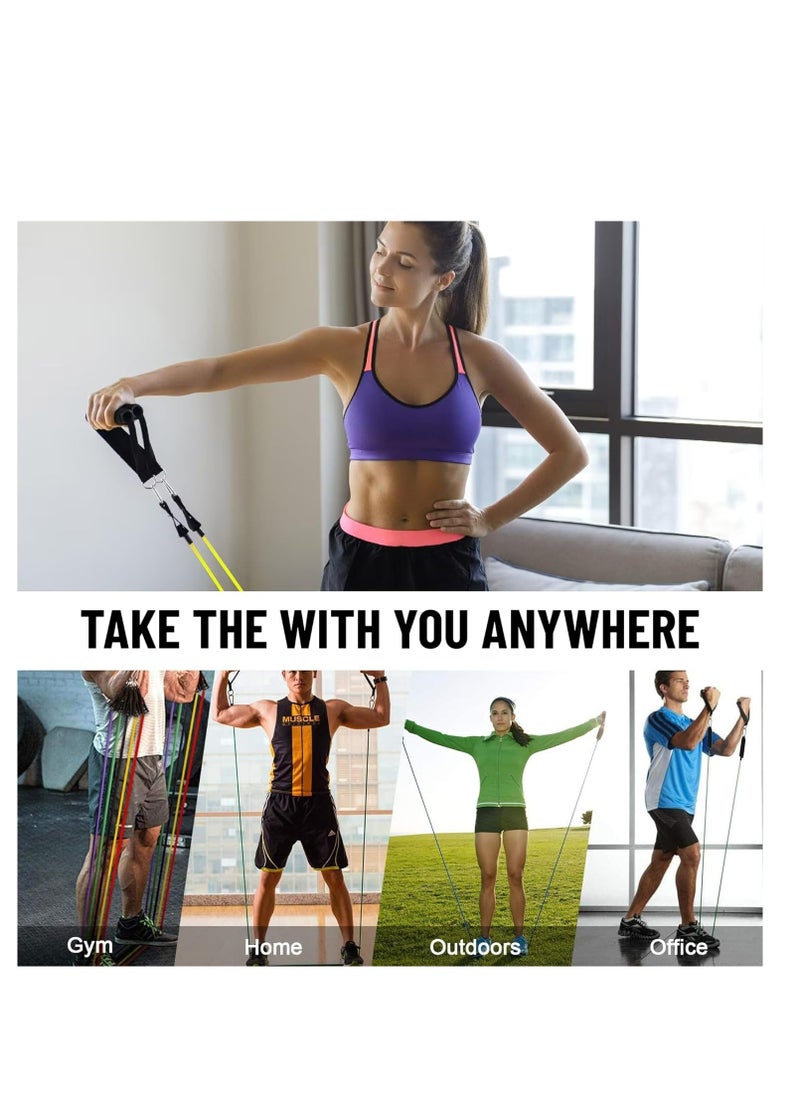 anythingbasic. - Expander Tube Set of 3 Resistance Level (Light, Medium and Hard) Bands Set with Handles  | Material : Natural Rubber | Resistance Band with Door Anchor (Handles), For Men and Women - Image 1