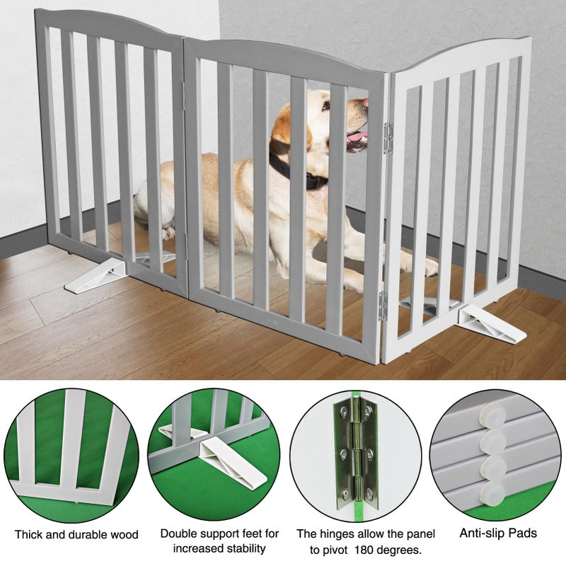 ZJSF Foldable Freestanding Indoor Dog Gate for House Wood Long Pet Gates Dog Fence for Stairs Puppy Gates for Hallways, Puppy Gate,Support Feet Included, Grey, 24 "Height-3 Panels - Image 5