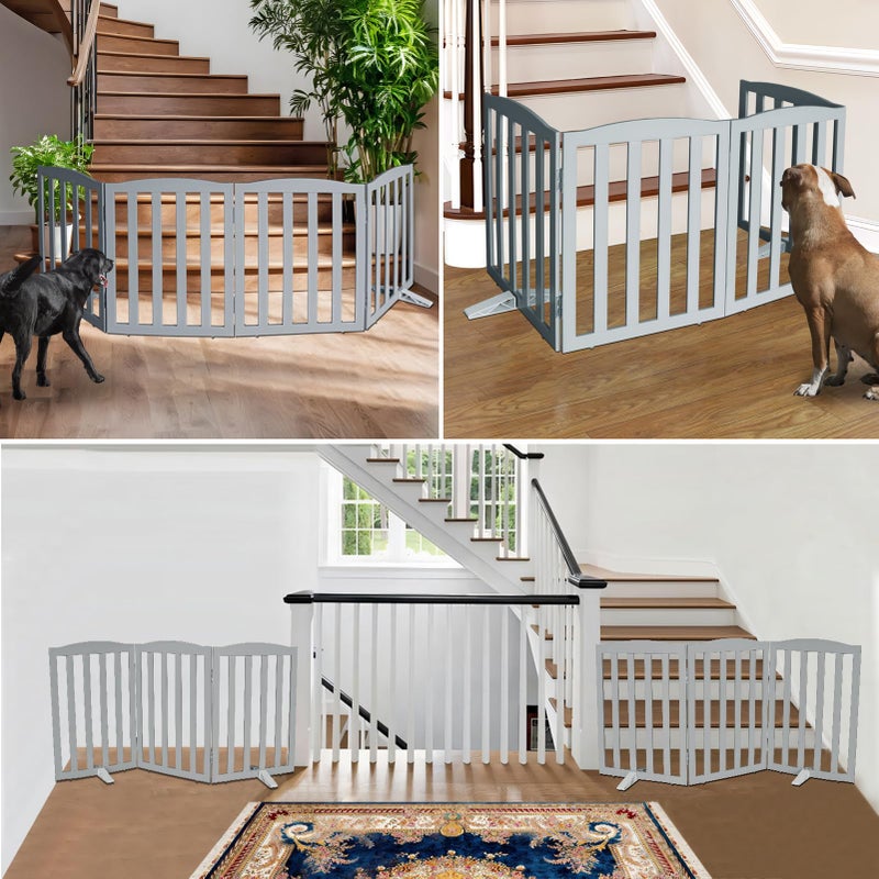 ZJSF Foldable Freestanding Indoor Dog Gate for House Wood Long Pet Gates Dog Fence for Stairs Puppy Gates for Hallways, Puppy Gate,Support Feet Included, Grey, 24 "Height-3 Panels - Image 3