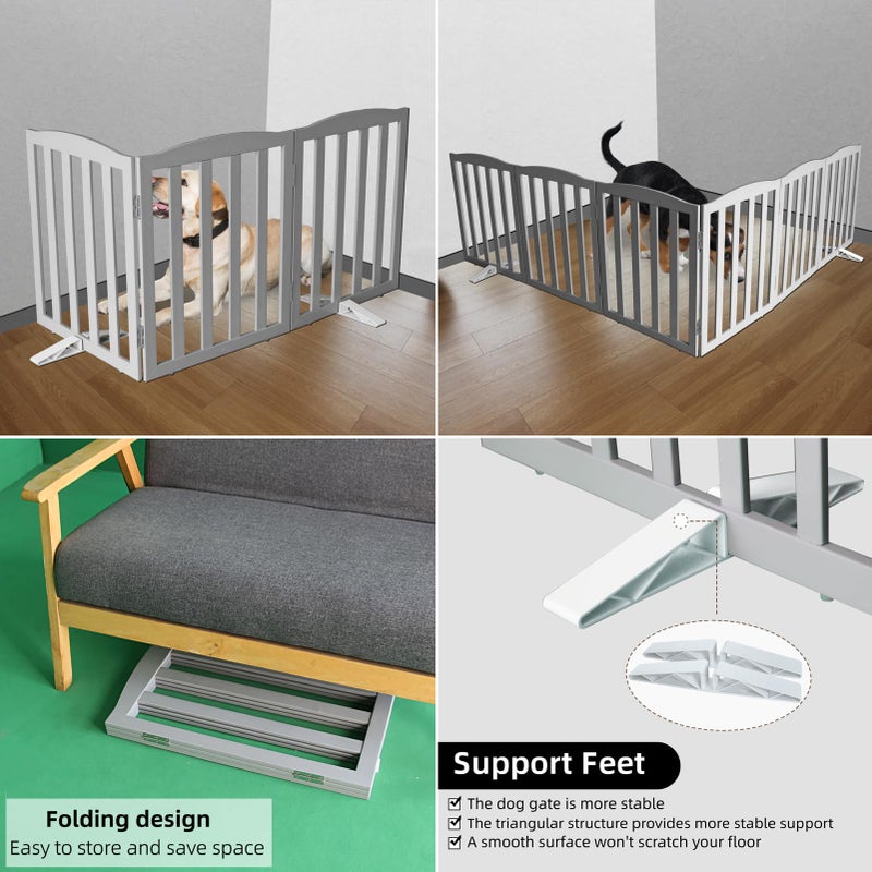 ZJSF Foldable Freestanding Indoor Dog Gate for House Wood Long Pet Gates Dog Fence for Stairs Puppy Gates for Hallways, Puppy Gate,Support Feet Included, Grey, 24 "Height-3 Panels - Image 4