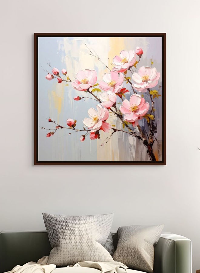 Art Decor Framed Canvas Square Print of Pink Cherry Blossom Branches Abstract Floral Botanical Artwork for Living Room Bedroom Office Home Décor. - Image 3