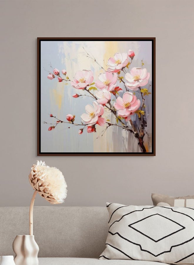 Art Decor Framed Canvas Square Print of Pink Cherry Blossom Branches Abstract Floral Botanical Artwork for Living Room Bedroom Office Home Décor. - Image 2