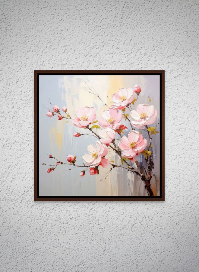 Art Decor Framed Canvas Square Print of Pink Cherry Blossom Branches Abstract Floral Botanical Artwork for Living Room Bedroom Office Home Décor. - Image 1