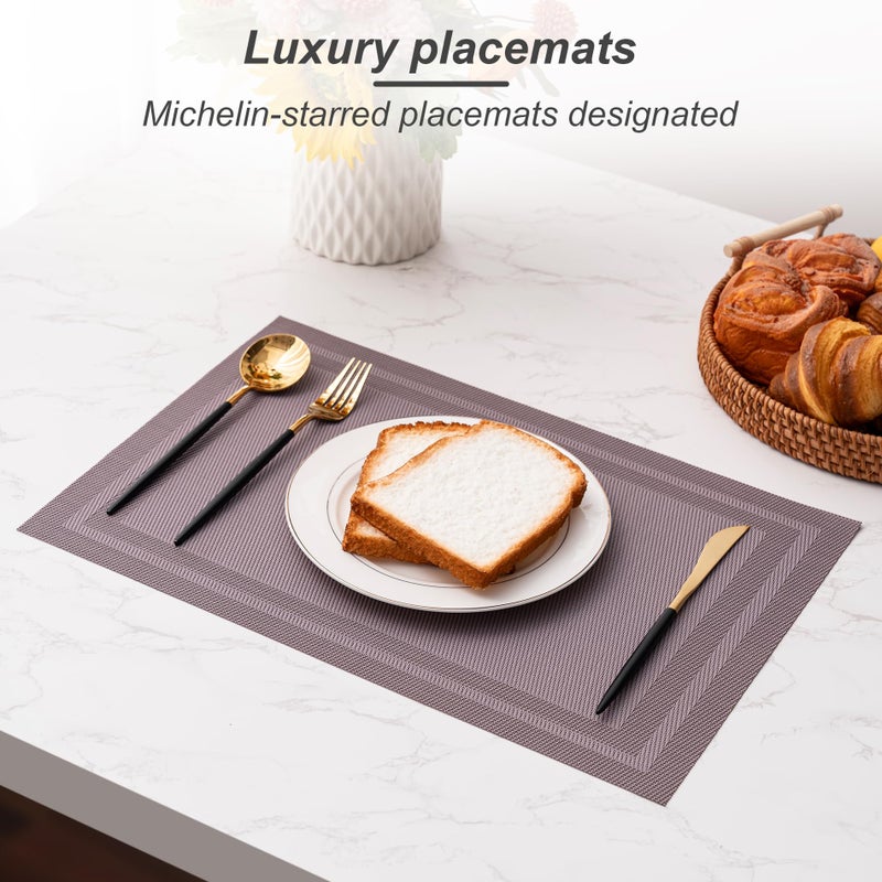 CADONO Placemats Set of 4 Washable Indoor/Outdoor Vinyl Place Mats for Dining Table Durable Non-Slip Heat Resistant PVC Weave Table Matsï¼ˆSimple Style-Deep Grayï¼‰ - Image 5