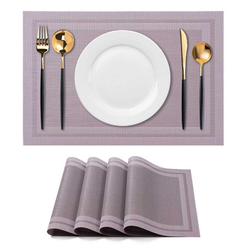 CADONO Placemats Set of 4 Washable Indoor/Outdoor Vinyl Place Mats for Dining Table Durable Non-Slip Heat Resistant PVC Weave Table Matsï¼ˆSimple Style-Deep Grayï¼‰ - Image 1