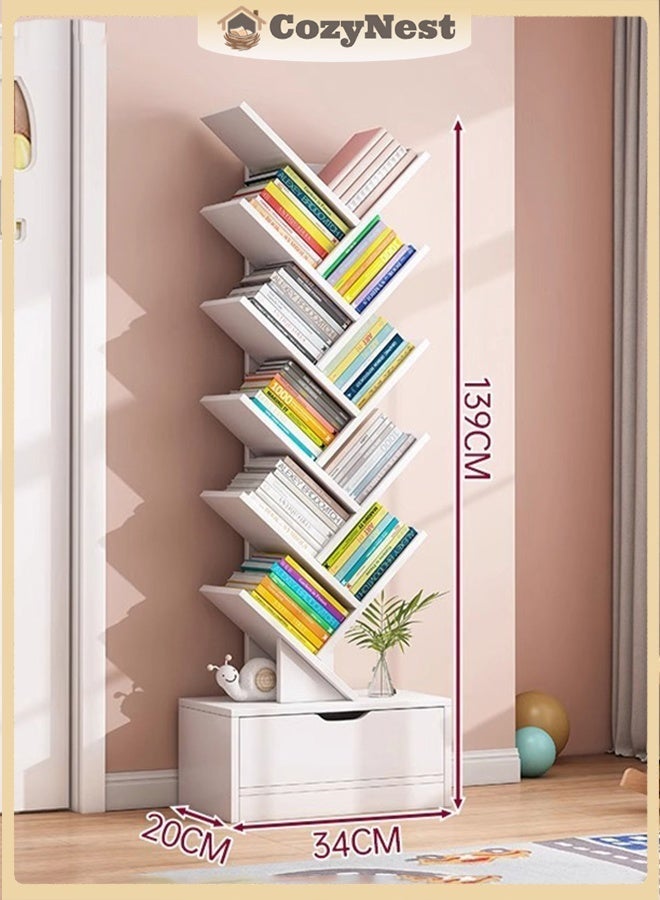 كوزينيست رف كتب خشبي على شكل شجرة، خزانة كتب متعددة الطبقات للوقوف على الأرض، منظم تخزين ورف مفتوح للكتب لغرفة المعيشة، غرفة الدراسة، المكتب، غرفة النوم – أثاث خشبي زخرفي للكتب، للأطفال، مكتبة منزلية، النباتات، الديكورات الصغيرة - Image 1