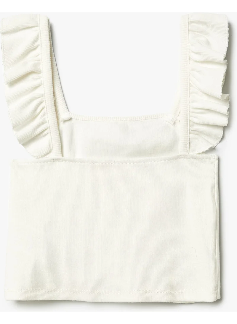 كوتون Undershirt Strap Frill Square Collar Textured