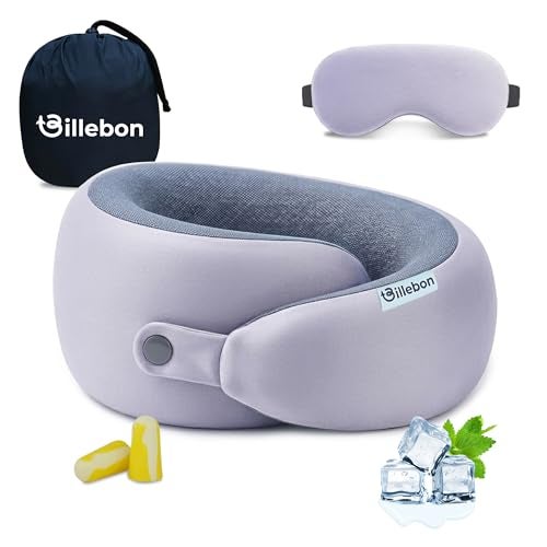 Billebon Memory Foam Neck Pillow with Cooling Gel, Snake Shape Travel Pillow with Snap Button, Neck Rest for Travelling & Flight Travel, Ergonomic Support for Comfort & Pain Relief (Grey Combo) - Image 1