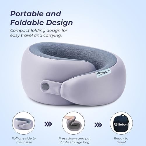 Billebon Memory Foam Neck Pillow with Cooling Gel, Snake Shape Travel Pillow with Snap Button, Neck Rest for Travelling & Flight Travel, Ergonomic Support for Comfort & Pain Relief (Grey Combo) - Image 5