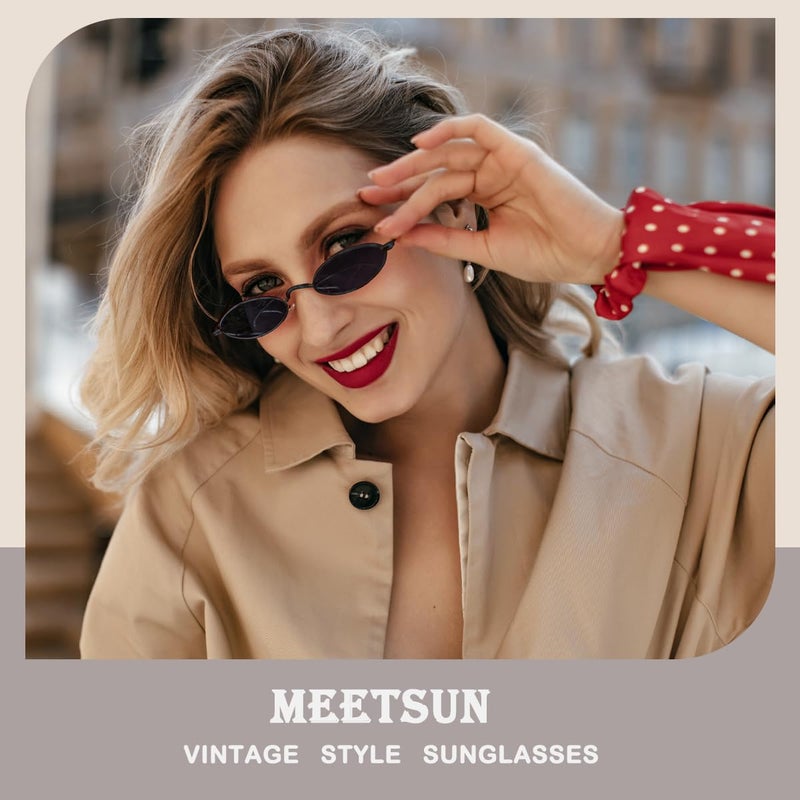 MEETSUN Vintage 90s Small Oval Sunglasses For Women Men Metal Frames Designer Gothic Glasses (C10-Black-Gray) - Image 2