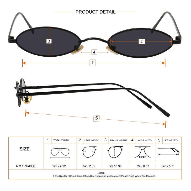 MEETSUN Vintage 90s Small Oval Sunglasses For Women Men Metal Frames Designer Gothic Glasses (C10-Black-Gray) - Image 5