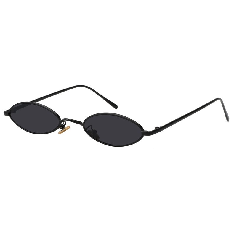 MEETSUN Vintage 90s Small Oval Sunglasses For Women Men Metal Frames Designer Gothic Glasses (C10-Black-Gray) - Image 1