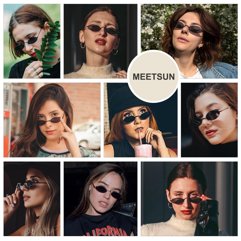 MEETSUN Vintage 90s Small Oval Sunglasses For Women Men Metal Frames Designer Gothic Glasses (C10-Black-Gray) - Image 3