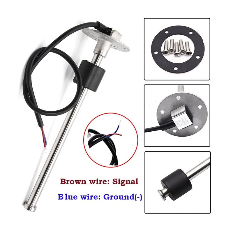 Liquid Level Sensors, 100-600mm Stainless Steel Fuel Sending Unit Sensor 0-190 Ohm for Car Marine Boat Fuel Level Gauge Meter with 7 Color Backlight(WS with 300mm Sensor) - Image 2